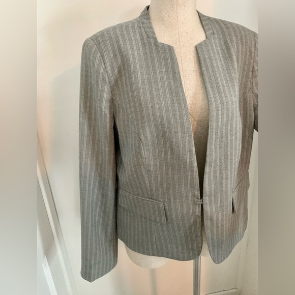 WORTHINGTON Neutral Pinstripe Blazer Career Office Grey Brown NWT Sz 12 - Picture 5 of 15